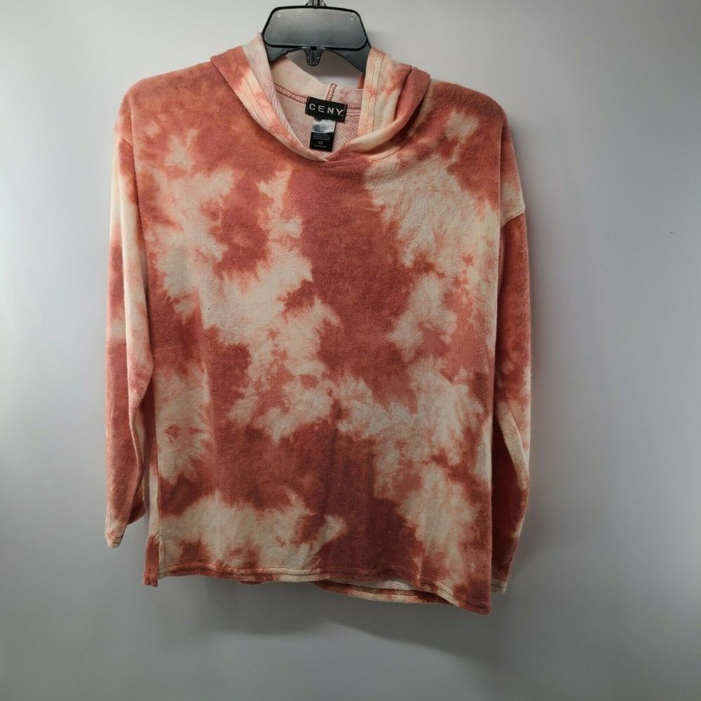 CENY Womens Rust Tie-Dye Cozy‎ Pullover Long Sleeve Hoodie Size X-Small